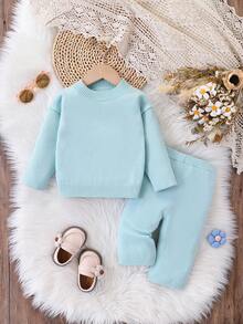 Baby Girl Fashionable Solid Color Long Sleeve Sweater And Pants Set, Suitable For Spring And Autumn Bamboo Baby Pajamas Light Blue Outfit 2 Years Old Girl Warm Baby Clothes Light Blue Matching Set Toddler Girl Blue Toddler Outfit Autumn And Winter Two Piece Suit Toddler Two Piece Sets Baby Girl Warm Sets Baby Two Piece Set Two Piece Winter Outfits For Toddler Girl