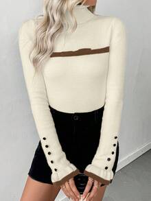 RosyDaze Women's Turtleneck Ruffle Button Design Long Sleeve Knit Pullover Sweater With Bow, Tight Fit Thermal Lining - Multicolor - View 5