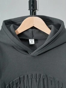 SHEIN Vacaura 2pcs/Set Boys Casual Hooded Sweatshirt And Sweatpants Knit Set, Autumn/Winter - Dark Grey - View 4