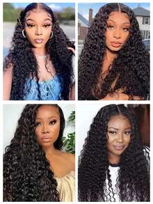 水波纹真人发 3 束装，湿润波浪卷发束，12A 双层巴西未加工 Remy 真人发，水波纹编织接发，自然黑 - Natural Black - 查看 15