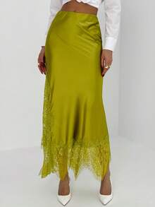 Aloruh Váy ren tương phản màu trơn thời trang thanh lịch dành cho nữ - Màu Mù tạt vàng - Xem 9