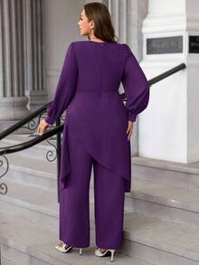 Ellevyn Bộ 2 món vải voan dài tay cỡ lớn, Thu/Đông - Màu tím - Xem 2