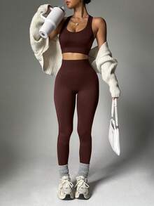SHEIN Sports 女士纯色简约休闲运动套装 - 彩色 - 查看 5