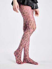 ROMWE 1 Pair Gothic Style Dark Plaid & Leopard Print Tights - Purple - View 2