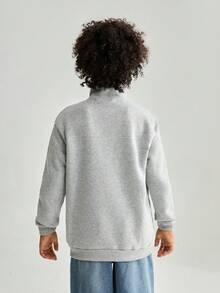 SHEIN Tween Boy 百搭休闲拉链半开套头运动衫