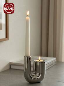 Madebyblanc Luxury Silver Ceramic Candle Holder Decor, Ins Style Candlelight Dinner Props Candle Stand Home Tabletop Decoration