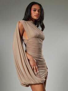 Hauture Women's Sexy Ruched Bodycon Sleeveless Mini Dress - Camel - View 2