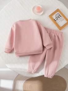 2件套女婴可爱针织字母印花长袖卫衣和松紧腰裤套装，秋冬季