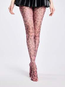 ROMWE 1 Pair Gothic Style Dark Plaid & Leopard Print Tights - Purple - View 3
