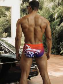 Manfinity Swimmode Quần bơi nam tam giác in họa tiết ombre, quần bơi nam kiểu briefs, đồ bơi nam in hình cờ, đồ bơi nam kiểu briefs in hình xe hơi, đồ bơi nam ngày Quốc khánh 4 tháng 7 - Hồng - Xem 2