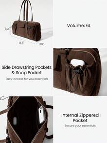 GLOWMODE 6L Hydro Hustle Water-Repellent Exterior Drawstring Snap Closure Zipper Flap Pockets Compartments Shoulder Duffle Bag Gym Studio Travel Vacation Holiday Daily Casual Wear