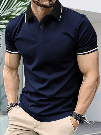 Manfinity Mode Plus Size Men's Striped Short Sleeve Casual/Business Polo Shirt Mens T Collar T Shirt T Shirts For Men Polo Mens Golf Shirt Men S Clothing Online Mens T Shirts Casual Old Money,Daily Leisure, Weekend Trips, Outdoor Activities, Travel Expeditions, Relaxed Work Environments Or Semi-Formal Occasions, Boyfriend/Husband Gift, Anniversary /Birthday Gift Party Christmas New Years Wedding