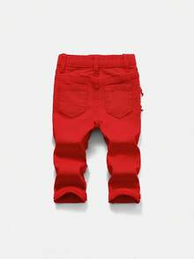 Baby Boys' Red Denim Stretch Skinny Jeans, Casual Daily & Versatile, Suitable For Spring, Summer, Autumn - Red - View 4