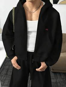 ESTAVOR Men's Street Fashion Embroidered Hoodie Sweatshirt Long Sleeve Sweatshirt - Black - View 2