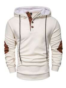 Manfinity Homme Sudadera casual con capucha, manga larga y cordón, de color contrastante para hombre, otoño - Beis - Ver 3