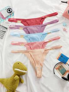 Eraneu 5pcs/Set Women's Minimalist Multi-Color Plus Size Thong Panties, Suitable For Summer - Multicolor - View 2