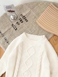 SHEIN Newborn Baby Girl Casual Brown Long Sleeve Sweater, Autumn/Winter Cable Knit Baby Sweater Baby Boy Jumper Baby Winter Sweater Baby Solid Color Knitted Sweater Unisex Baby Sweater - Apricot - View 6