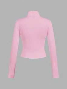 SHEIN EZwear Bộ 3 áo thun dài tay có khóa kéo màu trắng, đen, hồng, phong cách tối giản thường ngày dành cho nữ. - Nhiều màu - Xem 5