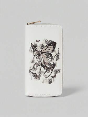 Grunge Punk Bow Grid Style Long Wallet, Cute And Versatile