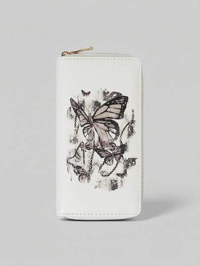 Grunge Punk Bow Grid Style Long Wallet, Cute And Versatile