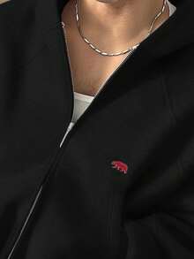 ESTAVOR Men's Street Fashion Embroidered Hoodie Sweatshirt Long Sleeve Sweatshirt - Black - View 6