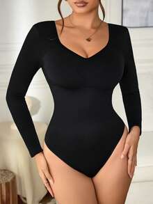 SHEIN Sports 1pc Seamless Ribbed High Elasticity Yoga Fitness Jumpsuit Long Sleeve Bodysuit