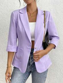 Franclia Áo khoác blazer đi làm thường ngày ve khía trơn dành cho nữ, Xuân/Hè - Màu tím hoa cà - Xem 4