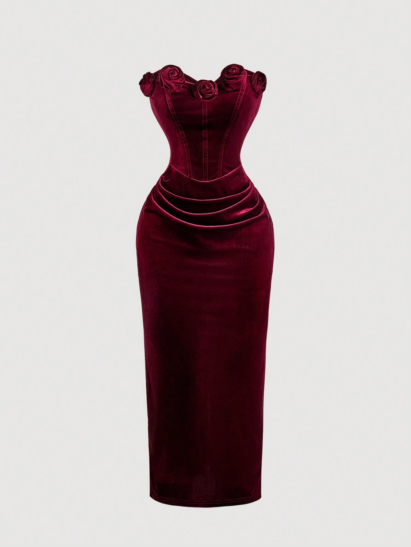 فستان أنبوبي متوسط الطول من الفيلكت بزهرة ثلاثية ا...