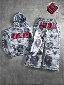 PAVTROS Bộ áo hoodie và quần nỉ in họa tiết thu/đông cho nam, thêu chữ, phong cách đường phố trẻ trung - Nhiều màu - Xem 3