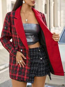 SHEIN LUNE Plus-Size Women's Christmas For Women Red Tweed Women's Coat For Autumn And Winter Is Suitable For Christmas Thickened For Warmth Gothic Women Winter Coats Elegant For Women Thanksgiving For Women Red Thick Woolen Coat For Women, Suitable For Christmas, Autumn/Winter Winter Women Women New Year Women's Coats - Red - View 11