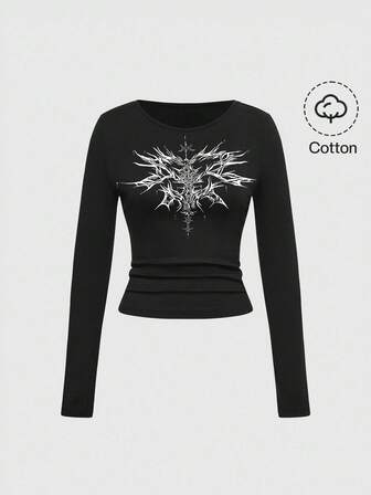 Grunge Punk Punk Rock Sexy Crop Top Vintage Langarm T-Shirt für Frauen