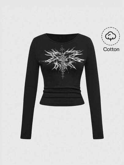 Grunge Punk Maglietta vintage a maniche lunghe, crop top sexy stile punk rock per donne