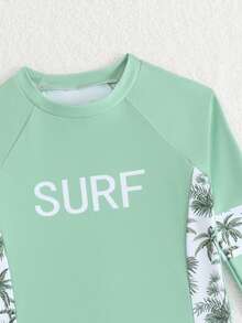 男童防晒泳衣套装 - 两件套，UPF 50+ 防晒长袖泳衣和泳裤，适合 4-8 岁男童 - 綠色 - 查看 3