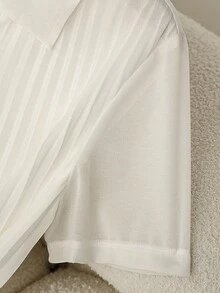 SHEIN Clasi Stylish New French Elegant Chiffon Pleated Polo Collar White Summer Short Sleeve Dress - White - View 5