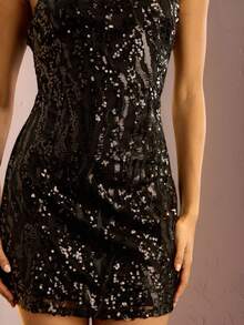 Glamine 女士时尚派对亮片抹胸迷你连衣裙 - 黑色 - 查看 6