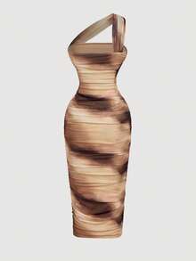 X Belle Mariano  MOD Vestido sin mangas con pliegues asimétricos de estilo vintage para mujer - Caqui - Ver 2