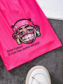 SHEIN Coolqubz 2pcs/Set Tween Boys' Cartoon Street Cool Print T-Shirt And Shorts Set - Multicolor - View 7