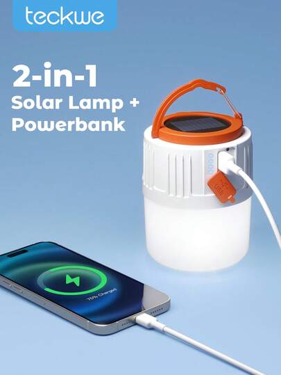 1 件太阳能 LED 露营灯、太阳能便携式可充电露营灯、带手机充电功能的户外照明灯、多功能应急灯 - 带手机充电器手柄的 LED 帐篷灯