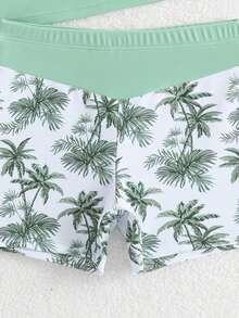 男童防晒泳衣套装 - 两件套，UPF 50+ 防晒长袖泳衣和泳裤，适合 4-8 岁男童 - 綠色 - 查看 5