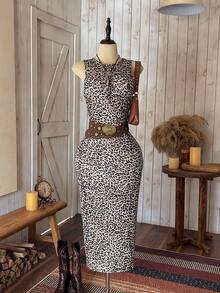Wildy Leopard Print Knitted Sleeveless Bodycon Dress For Women,Summer Dresses For Women - Multicolor - View 3