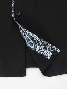 Calvornis Plus Size Men Patchwork Cashew Print Cuff Single-Breasted Casual Shirt, Formal, Ceremony - Black - View 6