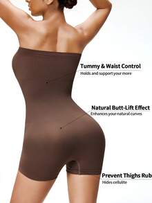 SHAPORA 一件式女士无肩带连体衣，收腹提臀 - 棕色 - 查看 2