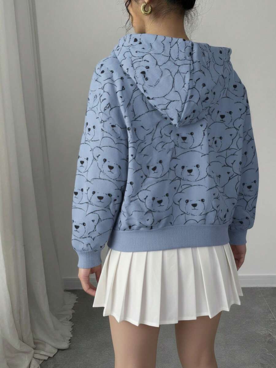 sudadera con capota con estampado de ositos - Azul - Ver 1