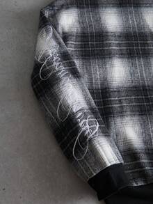 PAVTROS Men's Letter Embroidery Plaid Pocket Casual Loose Hoodie Acid Wash Hoodie Motorcycle Hoodie Grunge Hoodie Cropped Graphic Street Hoodie Men's Flannel Hoodie Men - Multicolor - View 4