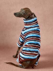 1 pièce Combinaison pour chien à col montant en peluche douce et élastique, style classique à rayures contrastées de couleur, style universitaire, convient pour l'automne/l'hiver - Multicolore - Voir 4