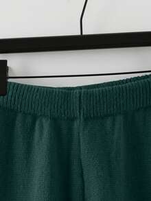 GlowEve Conjunto casual de 2 piezas de suéter de manga larga con bajo asimétrico de unicolor y pantalones de pierna ancha para mujer - Verde - Ver 5