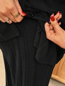 SHEIN 2件套孕妇休闲长袖上衣和裤子套装 - 黑色 - 查看 6