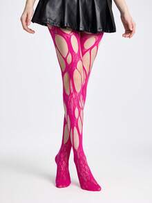 ROMWE Goth Sexy Lady Ripped Fishnet Black Tights - Ripped rose red - View 2