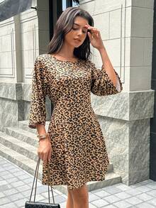 Chiquease Winter  Christmas  New Year  Party  Elegant Dress Leopard Print Flared Cuff A-Line Pullover Sweater For Women - Multicolor - View 4