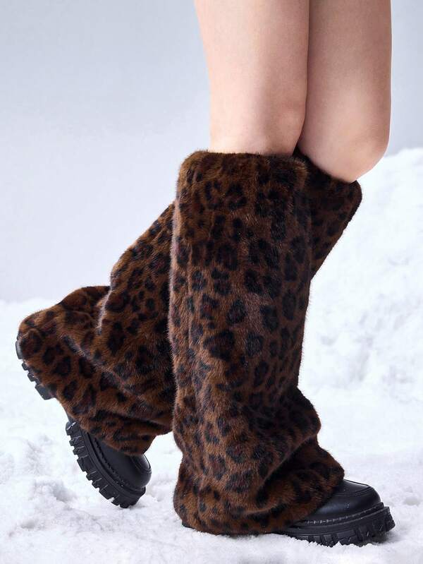 ROMWE Grunge Punk 1 par de calentadores de piernas con estampado de leopardo, elegantes y cálidos para mujeres